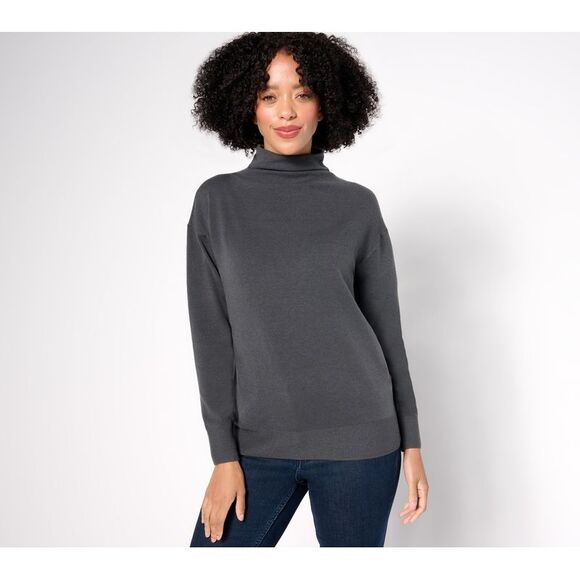 BEAUTIFUL by Lawrence Zarian Women's Top Sweater Sz L Gathered Gray A670192 - Picture 1 of 4